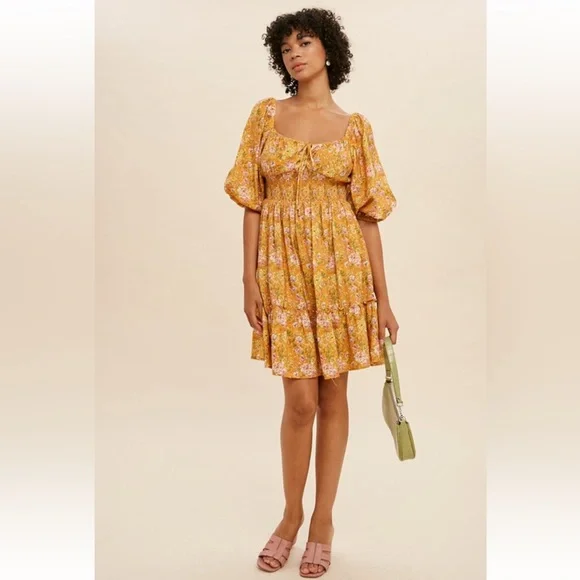 Sweetheart Floral Midi Dress|Golden Poppy - Picture 4 of 4